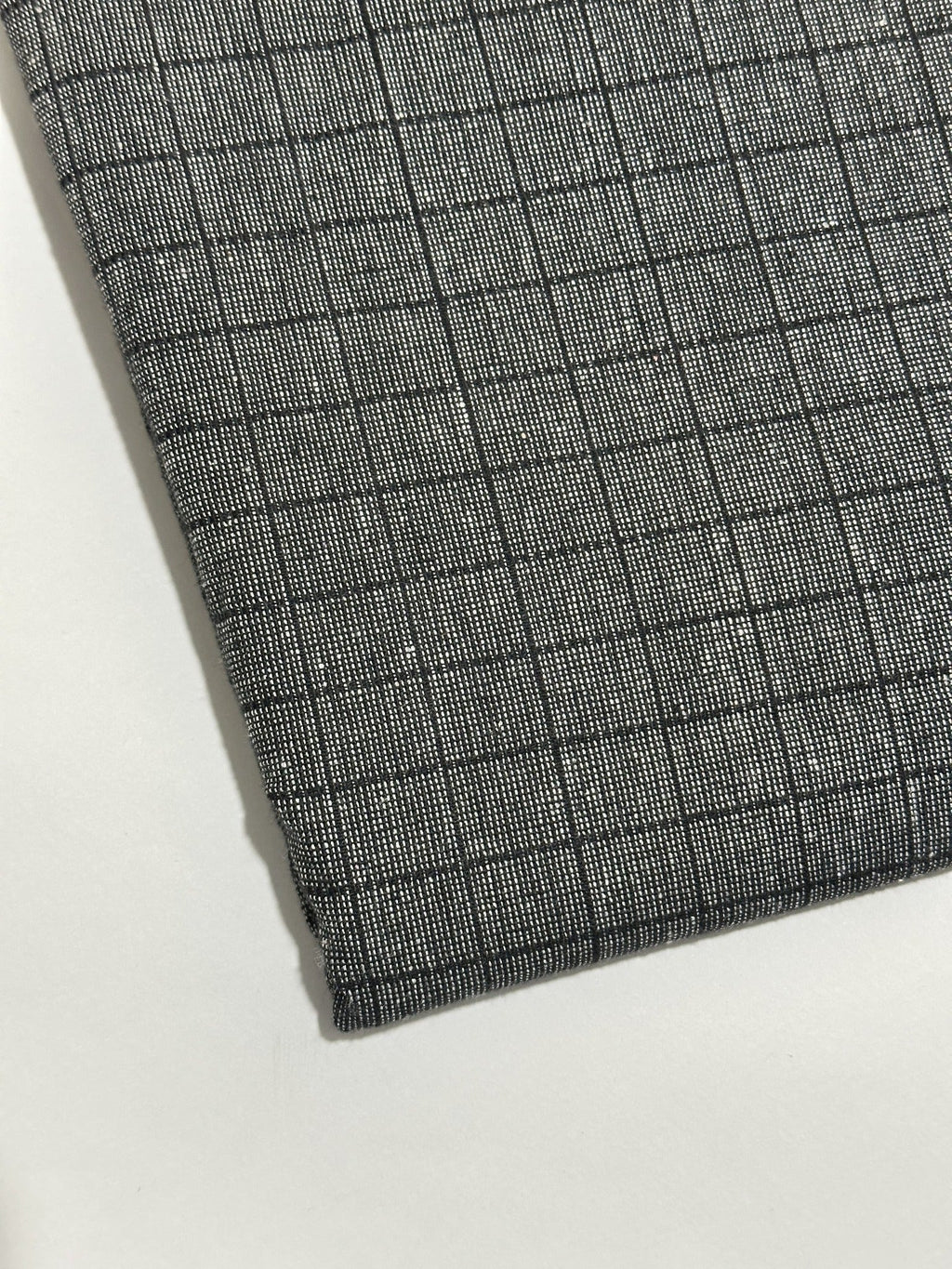 Black and ivory checked handmade winter wool fabric