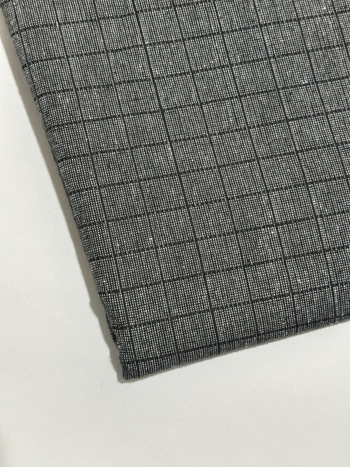 Black and ivory checked handmade winter wool fabric