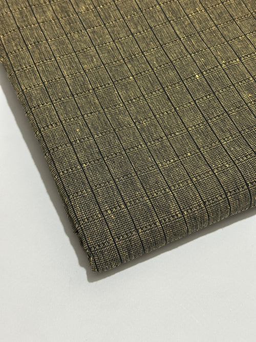 Olive charcoal winter wool fabric with fine golden beige stripes