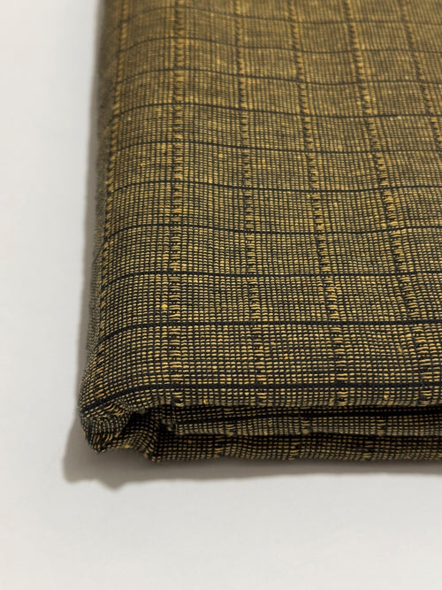 Olive gold checked Dastoor winter wool fabric, folded detail