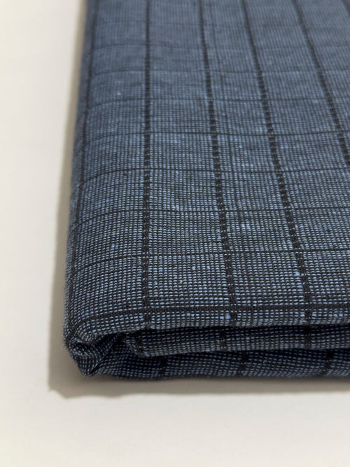 Blue grey checked Dastoor winter wool fabric, folded detail