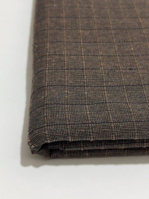 Brown beige checked Dastoor winter wool fabric, folded detail